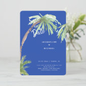 Save The Date Bleu de Cobalt moderne arrondi Tropical (Debout devant)