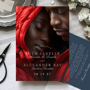 Save The Date Bleu de la Marine Classique Élégant Calligraphie P