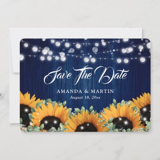 Save The Date Bleu de la marine Fleur de soleil Eucalyptus (Devant)