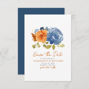 Save The Date Bleu de marine Burange Bouquet d'Orange Automne Fl