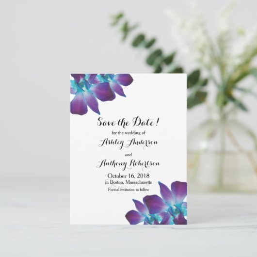 Save The Date Bleu Dendrobium Mariage orchidée Enregistrer la da (Debout devant)