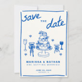 Save The Date Bleu dessiné ensemble Mariage (Devant)