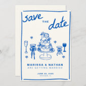 Save The Date Bleu dessiné ensemble Mariage (Devant / Derrière)