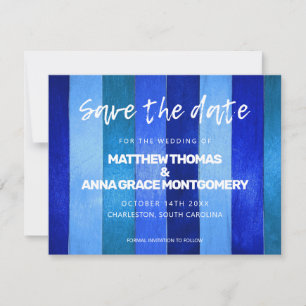 Save The Date Bleu Duché tons Bois Rustique