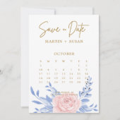 Save The Date Bleu Dusty Élégant rose Floral Rustique Mariage (Devant)