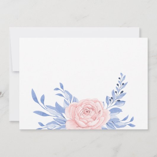 Save The Date Bleu Dusty Élégant rose Floral Rustique Mariage (Dos)