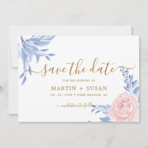 Bleu Dusty Élégant rose Floral Rustique Mariage