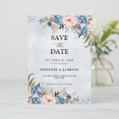 Save The Date Bleu Dusty Peach Blush Botanical Floral Mariage (Debout devant)