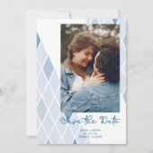 Save The Date Bleu Elegant Abstrait Photo Mariage sophistiqué (Devant)