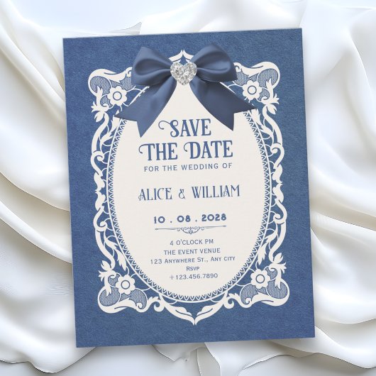 Save The Date Bleu élégant vintage