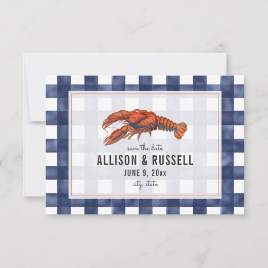Save The Date Bleu En vichy Homard Mariage rustique Enregistrer  (Devant)