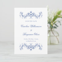 Bleu et Blanc Mariage Floral Élégant Français
