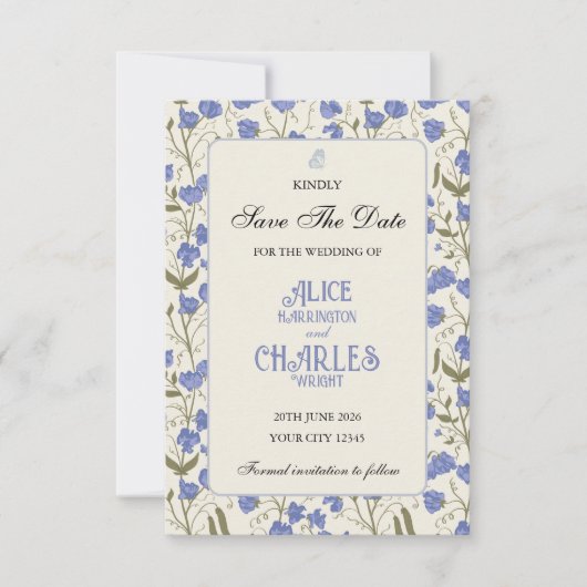 Save The Date Bleu et crème de pois doux (Devant)