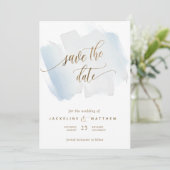 Save The Date Bleu et Gris Brush Strokes, Mariage minimal (Debout devant)