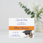 Save The Date Bleu et Orange Graduation Cap et Tassel (Debout devant)