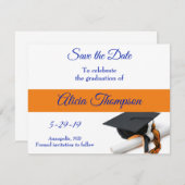 Save The Date Bleu et Orange Graduation Cap et Tassel (Devant / Derrière)