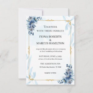 Save The Date Bleu Floral Élégant Rustique Enregistrez la Date