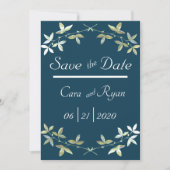 Save The Date Bleu Floral Élégant Simple Chic Mariage élégant (Devant)