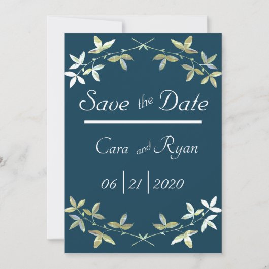 Save The Date Bleu Floral Élégant Simple Chic Mariage élégant (Devant)