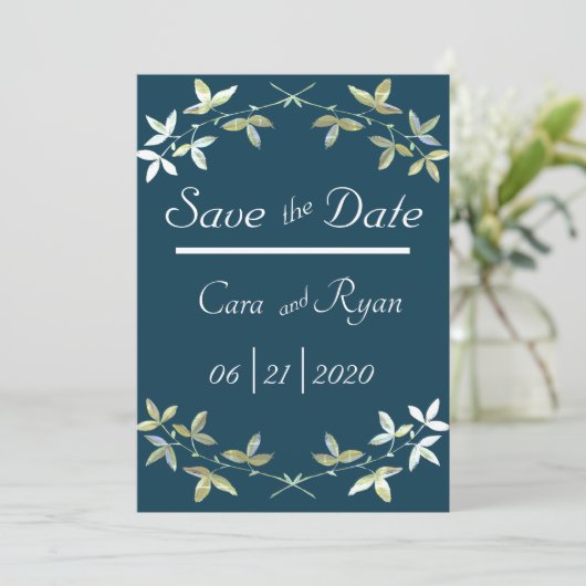 Save The Date Bleu Floral Élégant Simple Chic Mariage élégant (Debout devant)