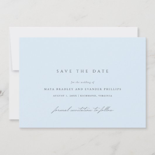 Save The Date Bleu glace | Élégant Mariage d'hiver aérien simple (Devant)