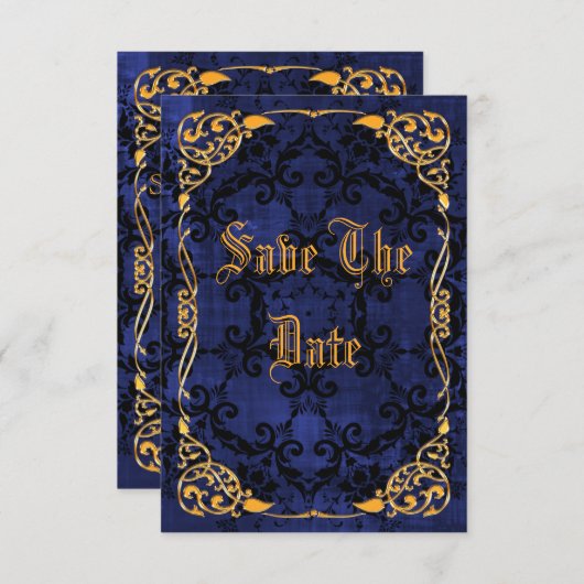 Save The Date Bleu Gothique & Or Framed Sweet 16 Enregistrer La  (Devant / Derrière)