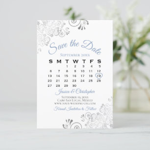 Save The Date Bleu gris et blanc Simple élégant calendrier de ma