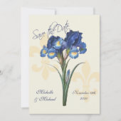 Save The Date Bleu Iris Fleur de Lis Enregistrer la date (Devant)