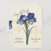 Save The Date Bleu Iris Fleur de Lis Enregistrer la date (Devant / Derrière)
