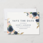 Save The Date Bleu magnifique et Mariage floral marine (Devant)
