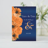 Save The Date Bleu Marine avec Roses orange - Enregistrer la dat (Debout devant)