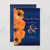 Save The Date Bleu Marine avec Roses orange - Enregistrer la dat (Devant / Derrière)