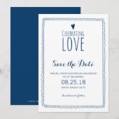 Save The Date Bleu marine célébrant l'amour mariage à retenir la (Devant / Derrière)