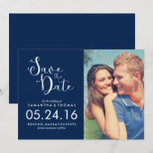 Save The Date Bleu marine Élégant Script Enregistrer la date (Devant / Derrière)