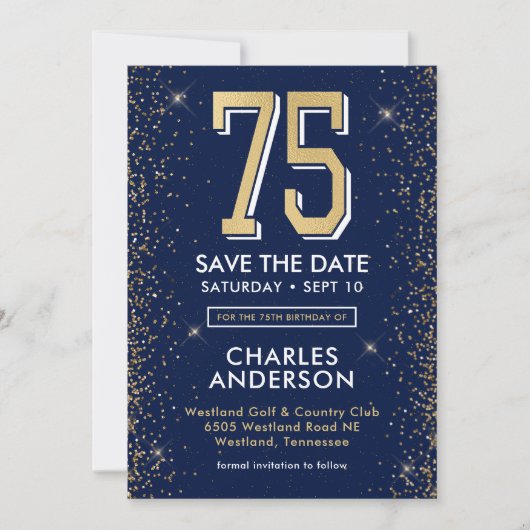Save The Date Bleu marine moderne 75e anniversaire (Devant)
