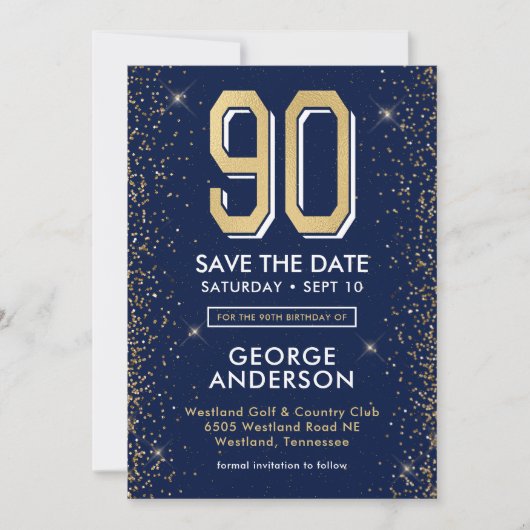 Save The Date Bleu marine moderne 90e anniversaire (Devant)