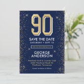 Save The Date Bleu marine moderne 90e anniversaire (Debout devant)