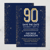 Save The Date Bleu marine moderne 90e anniversaire (Devant / Derrière)
