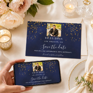 Save The Date Bleu marine or confettis photo anniversaire