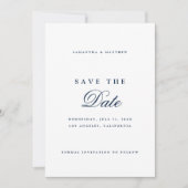 Save The Date Bleu marine Simple Élégant Script (Devant)