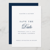 Save The Date Bleu marine Simple Élégant Script (Devant / Derrière)
