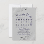 Save The Date Bleu marine sur boucles d'argent gris Calendrier M (Devant)