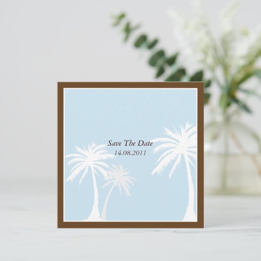 Save The Date Bleu / marron Palm Tree Mariage Enregistrer la dat (Debout devant)