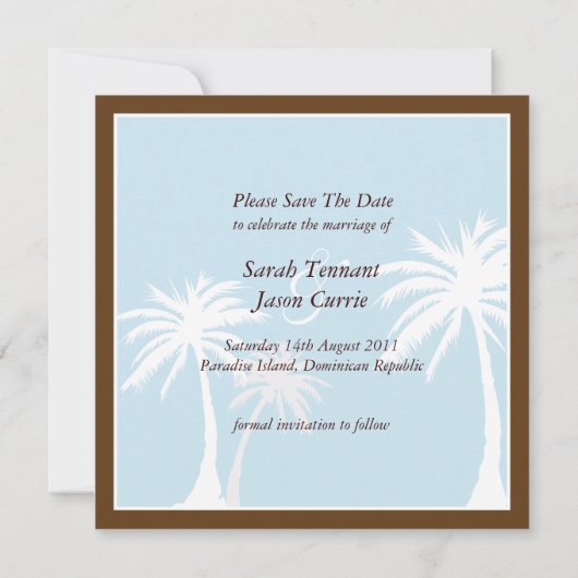 Save The Date Bleu / marron Palm Tree Mariage Enregistrer la dat (Dos)