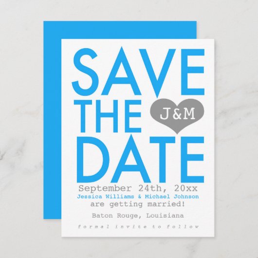 Save The Date Bleu Moderne Enregistrer la Date (Devant / Derrière)