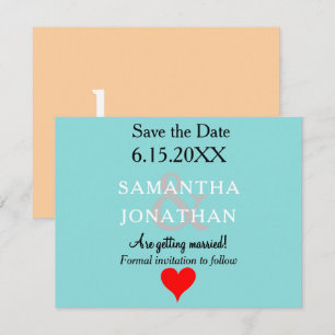 Save The Date Bleu Mousse de Mer Beige Mariage Rouge Cœur