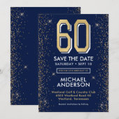 Save The Date Bleu Nuit Moderne 60e Anniversaire (Devant / Derrière)