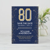 Save The Date Bleu Nuit Moderne 80e Anniversaire (Debout devant)