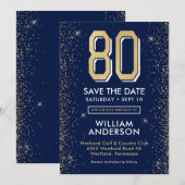 Save The Date Bleu Nuit Moderne 80e Anniversaire (Devant / Derrière)