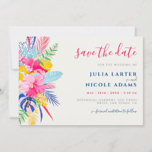 Save The Date Bleu Nuit Rose Forêt Tropicale Émeraude Mariage